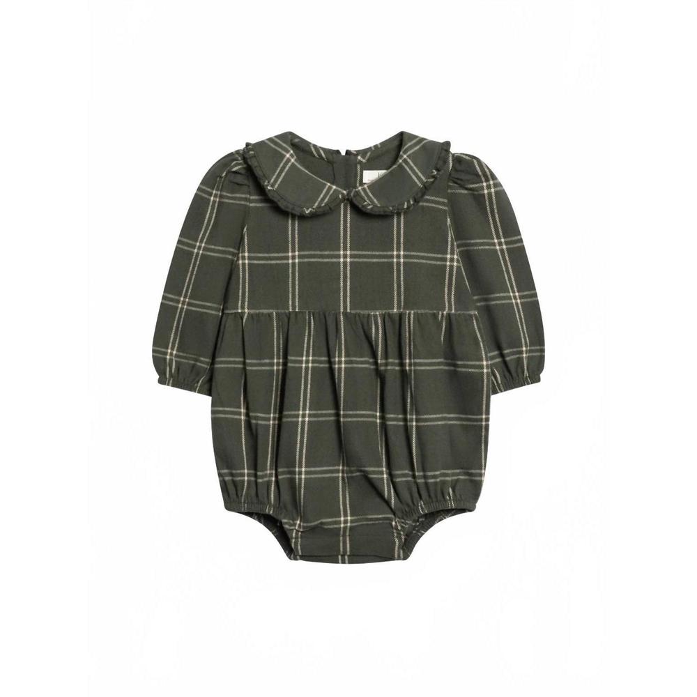 NEW KENDI girl's aven flannel bubble collared romper in pine plaid